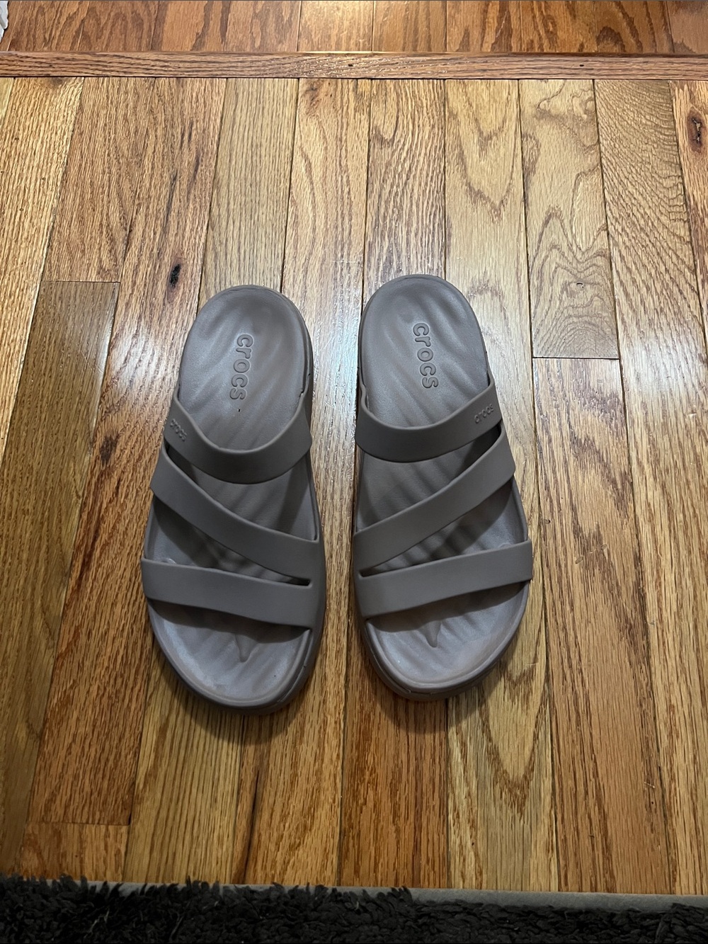 CROCS Taupe Strappy Slide Sandals